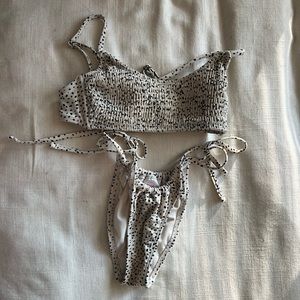 Xhilarations white and black polka dot bikini